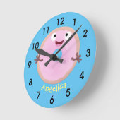 Niedlicher Glattrosa-Cartoon Runde Wanduhr (Winkel)