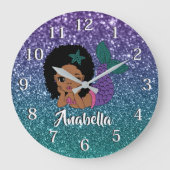 Niedlicher Glitzer Afrikanische Meerjungfrau Große Wanduhr (Vorderseite)