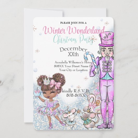 Niedlicher Glitzer Doll Nutcracker Weihnachts-Part Einladung (Vorderseite)