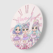 Niedlicher Glitzer Dolls Mädchenname auf Rosa Große Wanduhr (Winkel)