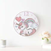 Niedlicher Glitzer Einhorn und Regenbogen mit Herz Große Wanduhr (Zuhause)
