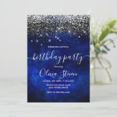 Niedlicher Glitzer für königsblaue Imitate Einladung (Stehend Vorderseite)