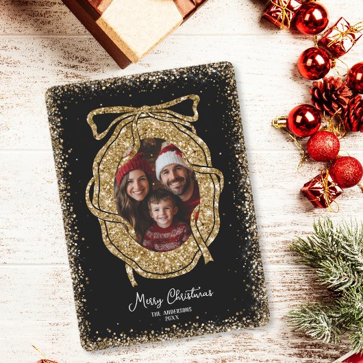 Niedlicher Glitzer Gold Frohe Weihnachtsfamilie Fo Einladung