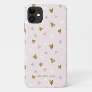 Niedlicher Glitzer Goldfolie Herz Rosa Personalisi Case-Mate iPhone Hülle