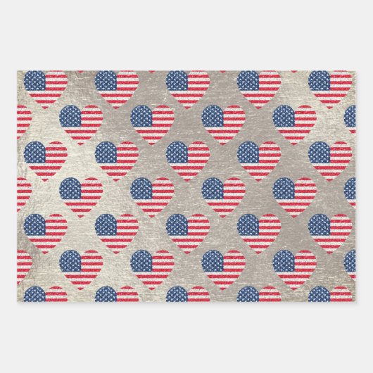 Niedlicher Glitzer Hearts Patriotic American USA F Geschenkpapier Set (Vorderseite 3)