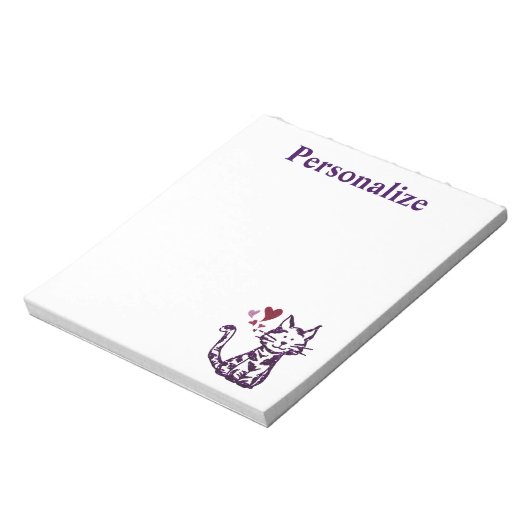 Niedlicher Glitzer Lila Katze mit rosa und rotem H Notizblock (Rotiert)