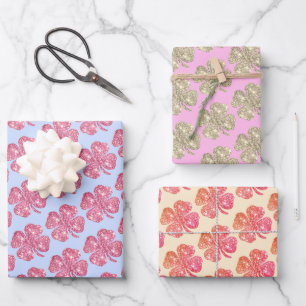 Niedlicher Glitzer Lucky Clover Pink Blue Beige Geschenkpapier Set