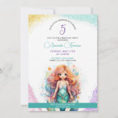 Niedlicher Glitzer Mermaid 5. Geburtstag Einladung (Vorderseite)