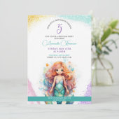 Niedlicher Glitzer Mermaid 5. Geburtstag Einladung (Stehend Vorderseite)