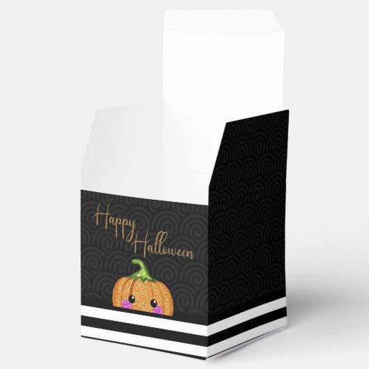 Niedlicher Glitzer Orange Happy Halloween Party Geschenkschachtel (Geöffnet)