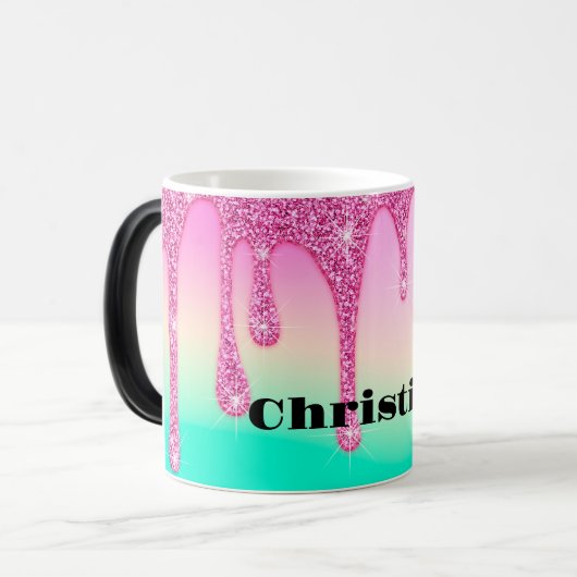 Niedlicher Glitzer Personalisierte Latte-Tasse Verwandlungstasse (Vorderseite Links)