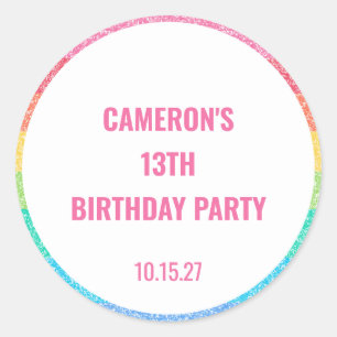 Niedlicher Glitzer Rainbow - farbenfroher Brauch z Runder Aufkleber