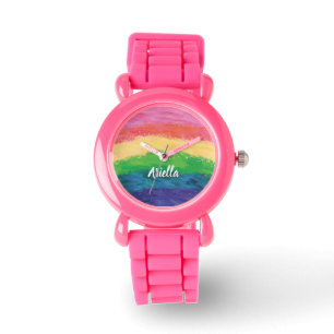 Niedlicher Glitzer Rainbow Girls Armbanduhr