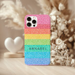 Niedlicher Glitzer Regenbogenstreifen farbenfrohe  iPhone 16 Pro Hülle<br><div class="desc">Niedlicher Glitzer Regenbogen Streifen farbiges Muster Personalisiert Name Fall Handy</div>