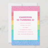 Niedlicher Glitzer Regenbogenstreifen farbenfrohe  Einladung (Vorderseite)