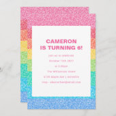 Niedlicher Glitzer Regenbogenstreifen farbenfrohe Einladung (Vorne/Hinten)