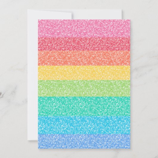 Niedlicher Glitzer Regenbogenstreifen farbenfrohe Einladung (Rückseite)