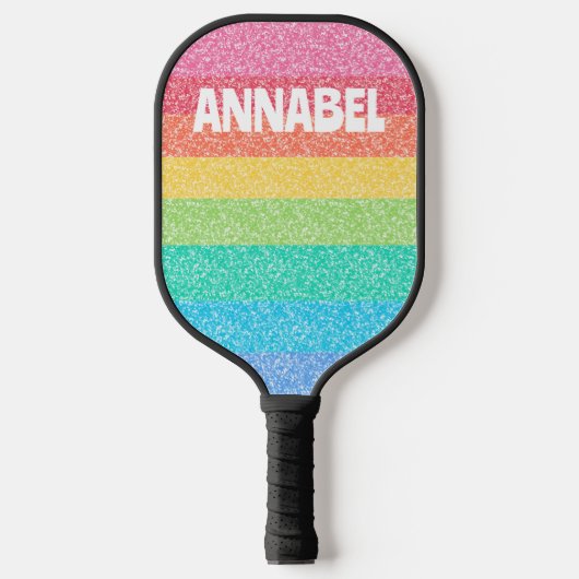 Niedlicher Glitzer Regenbogenstreifen Farbiger Ind Pickleball Schläger (Vorderseite)