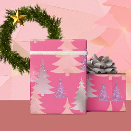 Niedlicher Glitzer Rosa Weihnachtsbaummuster Geschenkpapier
