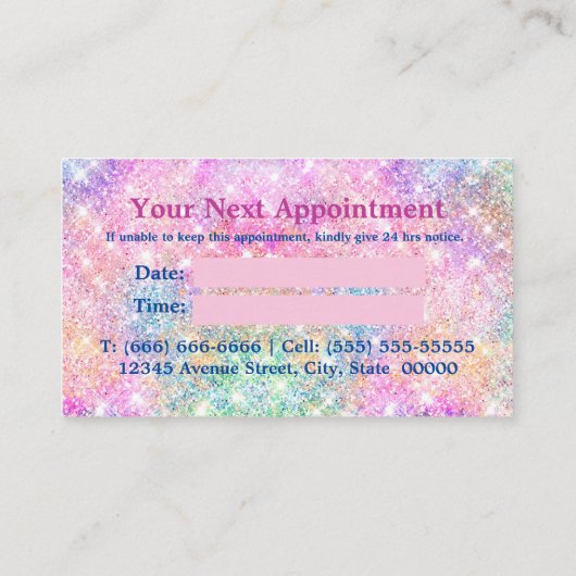 Niedlicher Glitzer Terminkarte (Rückseite)