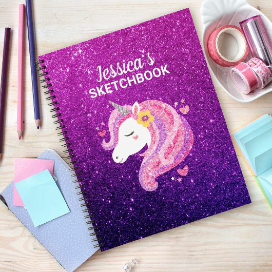 Niedlicher Glitzer Unicorn Artist Sketchbook Notizblock