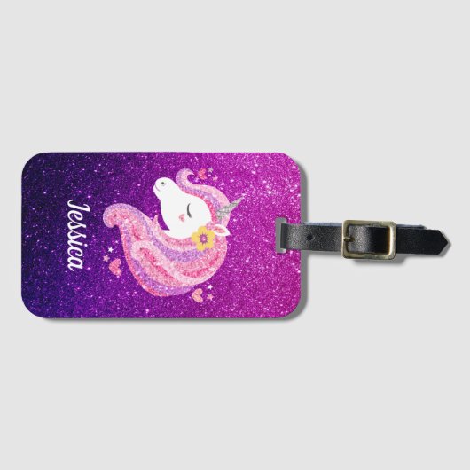Niedlicher Glitzer Unicorn Gepäckanhänger (Vorderseite (Horizontal))