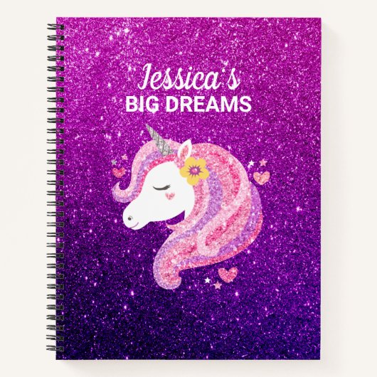 Niedlicher Glitzer Unicorn Journal-Notebook Notizblock (Vorderseite)