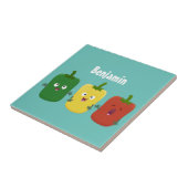 Niedlicher Glockenpfeffer capsicum trio singend Ca Fliese (Seite)