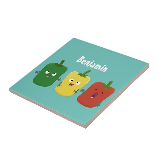 Niedlicher Glockenpfeffer capsicum trio singend Ca Fliese (Seite)