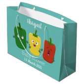 Niedlicher Glockenpfeffer capsicum trio singend Ca Große Geschenktüte (Rückseite Schrägansicht)