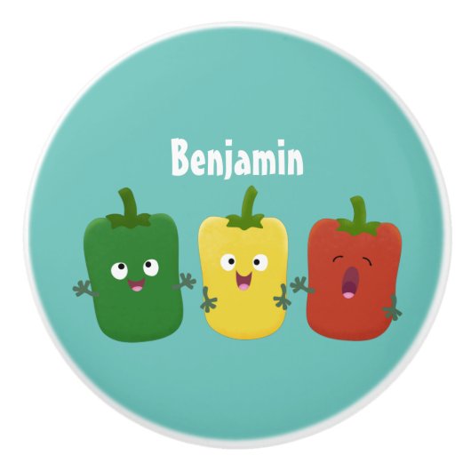 Niedlicher Glockenpfeffer capsicum trio singend Ca Keramikknauf (Vorderseite)