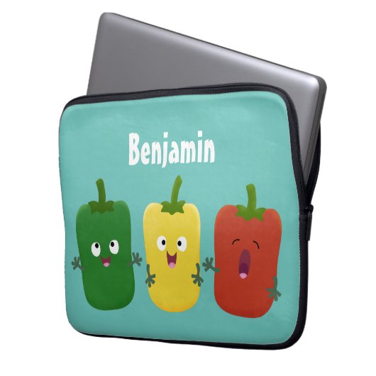 Niedlicher Glockenpfeffer capsicum trio singend Ca Laptopschutzhülle (Vorderseite Links)