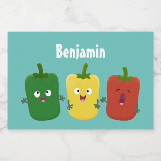 Niedlicher Glockenpfeffer capsicum trio singend Ca Lebensmitteletikett (Einzelnes Label)