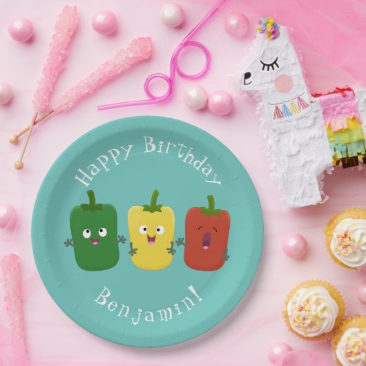 Niedlicher Glockenpfeffer capsicum trio singend Ca Pappteller (Party)