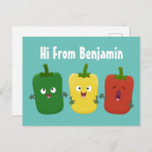 Niedlicher Glockenpfeffer capsicum trio singend Ca Postkarte (Vorne/Hinten)