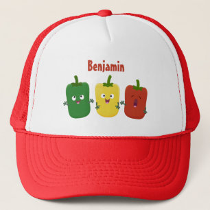 Niedlicher Glockenpfeffer capsicum trio singend Ca Truckerkappe