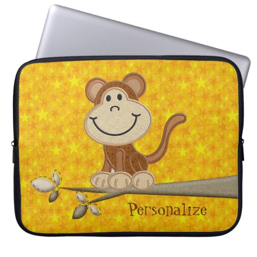 Niedlicher glücklicher Affe-personalisierte Laptopschutzhülle (Vorderseite)