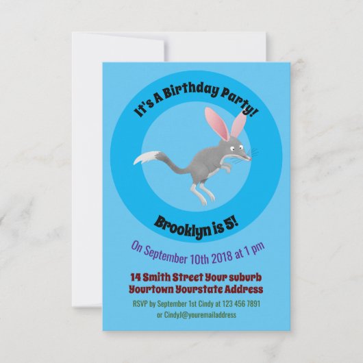 Niedlicher glücklicher australischer Bilby-Cartoon Einladung (Vorderseite)