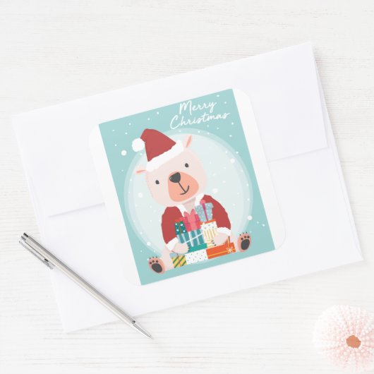 Niedlicher glücklicher Bär Quadratischer Aufkleber (Umschlag)