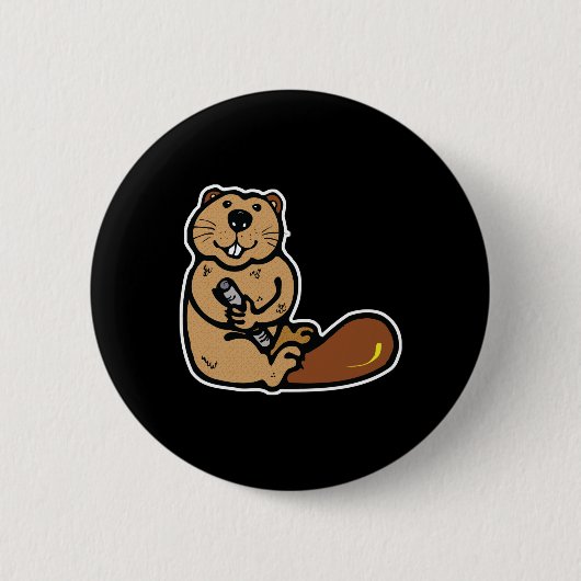 niedlicher glücklicher Biber Button (Vorderseite)