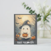 Niedlicher glücklicher Halloween Ghost Trick oder Postkarte (Stehend Vorderseite)