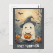 Niedlicher glücklicher Halloween Ghost Trick oder Postkarte (Vorne/Hinten)