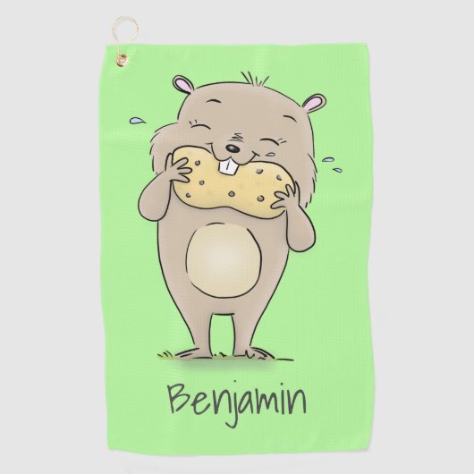 Niedlicher, glücklicher Hamster mit Erdnuss-Cartoo Golfhandtuch (Vorderseite)