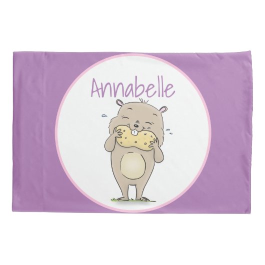 Niedlicher, glücklicher Hamster mit Erdnuss-Cartoo Kissenbezug (Rückseite)