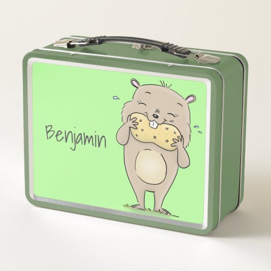 Niedlicher, glücklicher Hamster mit Erdnuss-Cartoo Metall Brotdose (Rückseite)