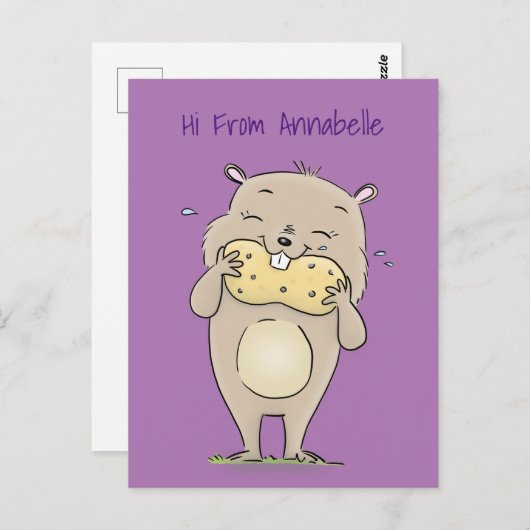 Niedlicher, glücklicher Hamster mit Erdnuss-Cartoo Postkarte (Vorne/Hinten)