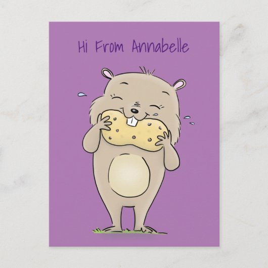 Niedlicher, glücklicher Hamster mit Erdnuss-Cartoo Postkarte (Vorderseite)