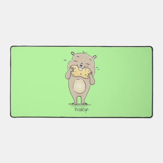 Niedlicher, glücklicher Hamster mit Erdnuss-Cartoo Schreibtischunterlage (Vorderseite)
