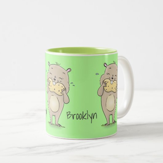 Niedlicher, glücklicher Hamster mit Erdnuss-Cartoo Zweifarbige Tasse (VorderseiteRechts)