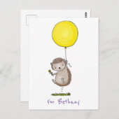 Niedlicher glücklicher Igel mit Ballondarstellung Postkarte (Vorne/Hinten)